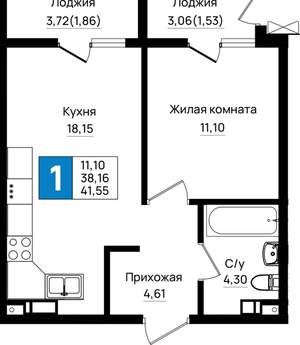 1-к квартира, вторичка, 42м2, 7/9 этаж