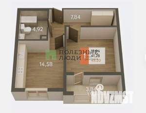1-к квартира, вторичка, 42м2, 14/24 этаж