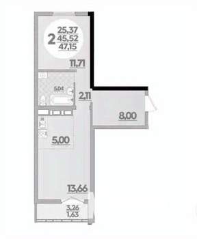 2-к квартира, вторичка, 47м2, 7/16 этаж