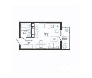 Студия квартира, вторичка, 23м2, 12/24 этаж