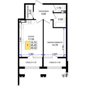 1-к квартира, строящийся дом, 49м2, 7/8 этаж