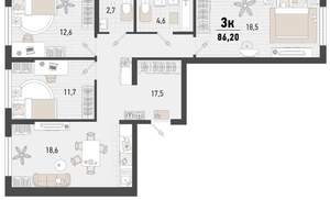 3-к квартира, вторичка, 86м2, 1/15 этаж