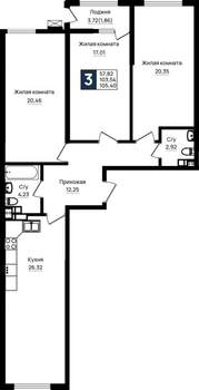 3-к квартира, вторичка, 105м2, 4/18 этаж