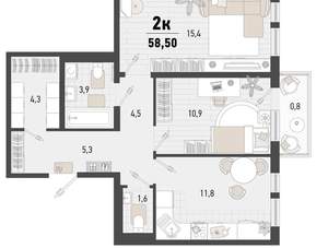 2-к квартира, вторичка, 58м2, 4/24 этаж