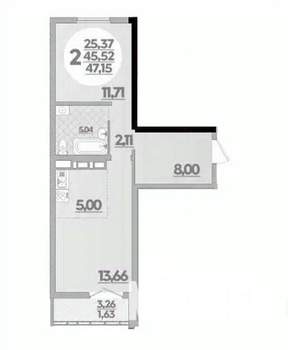 2-к квартира, вторичка, 47м2, 15/16 этаж