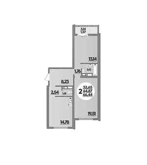 2-к квартира, вторичка, 66м2, 1/16 этаж