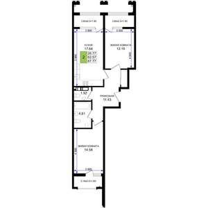 2-к квартира, строящийся дом, 68м2, 8/8 этаж