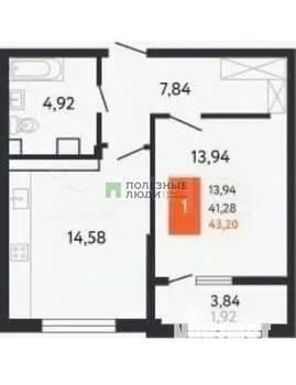 1-к квартира, вторичка, 45м2, 22/25 этаж