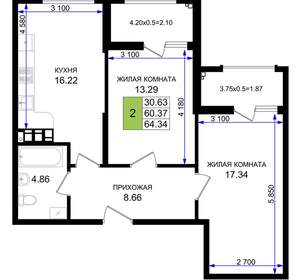 2-к квартира, вторичка, 64м2, 8/8 этаж