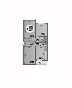 3-к квартира, вторичка, 87м2, 2/16 этаж