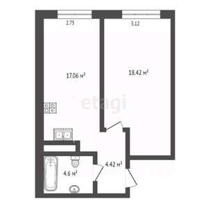 1-к квартира, вторичка, 45м2, 6/21 этаж