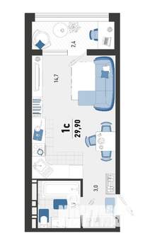 Студия квартира, сданный дом, 30м2, 5/20 этаж