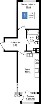 1-к квартира, вторичка, 44м2, 5/18 этаж