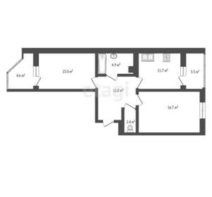 2-к квартира, вторичка, 62м2, 13/21 этаж