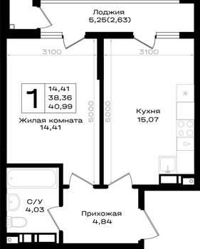 1-к квартира, вторичка, 41м2, 8/9 этаж