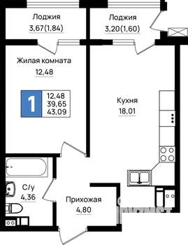 1-к квартира, вторичка, 43м2, 2/18 этаж