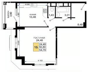 1-к квартира, сданный дом, 55м2, 1/17 этаж