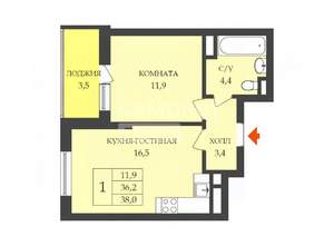 1-к квартира, вторичка, 38м2, 17/23 этаж