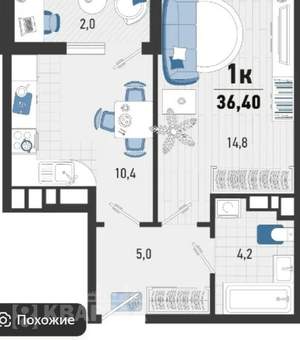 1-к квартира, вторичка, 35м2, 7/20 этаж