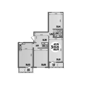 3-к квартира, вторичка, 86м2, 13/16 этаж