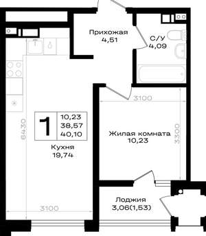 1-к квартира, вторичка, 40м2, 4/9 этаж