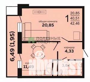 1-к квартира, вторичка, 43м2, 4/12 этаж