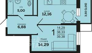 1-к квартира, вторичка, 42м2, 15/16 этаж