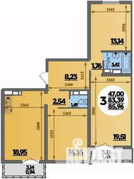 3-к квартира, строящийся дом, 86м2, 5/16 этаж