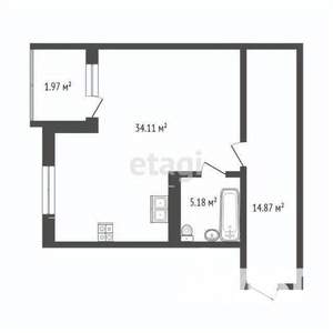 1-к квартира, вторичка, 55м2, 1/16 этаж