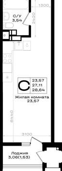 Студия квартира, вторичка, 29м2, 6/9 этаж