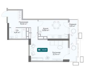 1-к квартира, вторичка, 54м2, 10/17 этаж