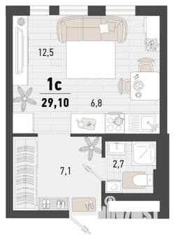 1-к квартира, строящийся дом, 29м2, 3/15 этаж