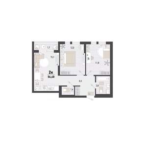 2-к квартира, вторичка, 54м2, 8/15 этаж