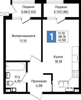 1-к квартира, вторичка, 42м2, 3/9 этаж