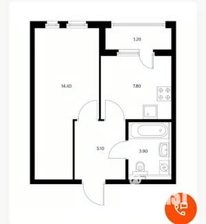 1-к квартира, вторичка, 32м2, 17/20 этаж