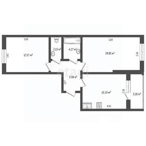 2-к квартира, вторичка, 65м2, 1/9 этаж