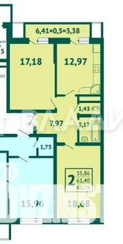2-к квартира, сданный дом, 62м2, 10/12 этаж