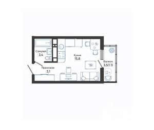 Студия квартира, вторичка, 23м2, 8/24 этаж