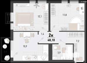 2-к квартира, вторичка, 51м2, 5/15 этаж