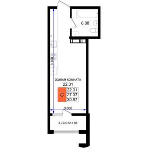 Студия квартира, вторичка, 29м2, 5/8 этаж