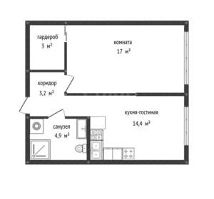 1-к квартира, вторичка, 43м2, 22/24 этаж