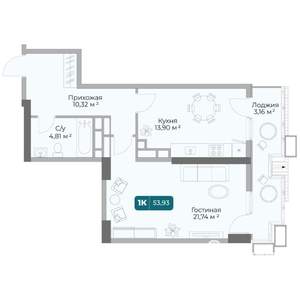 1-к квартира, вторичка, 54м2, 1/17 этаж