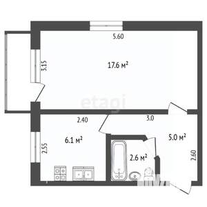 1-к квартира, вторичка, 32м2, 5/5 этаж