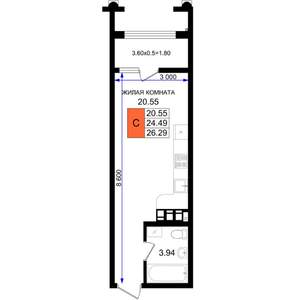 Студия квартира, вторичка, 26м2, 6/8 этаж