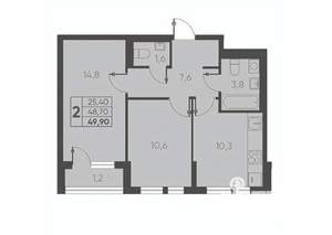 2-к квартира, вторичка, 50м2, 15/24 этаж
