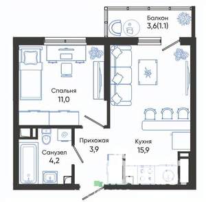 1-к квартира, вторичка, 36м2, 15/24 этаж