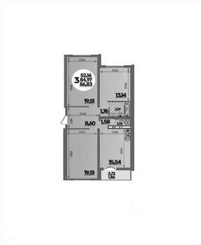 3-к квартира, вторичка, 87м2, 3/16 этаж