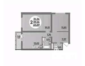 2-к квартира, вторичка, 61м2, 9/16 этаж