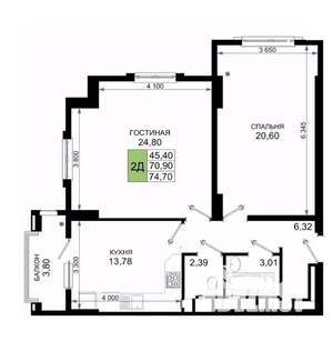 2-к квартира, вторичка, 71м2, 2/17 этаж