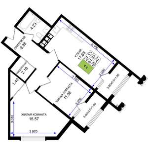 2-к квартира, вторичка, 65м2, 6/8 этаж